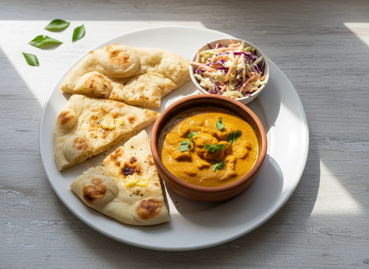 Chicken Curry with Naan and Coleslaw photo
