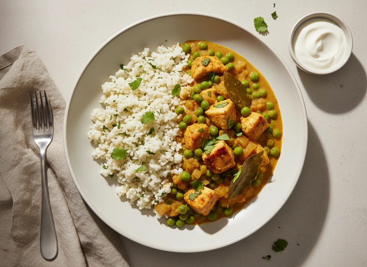 Chicken Curry with Peas and Cauliflower Rice photo