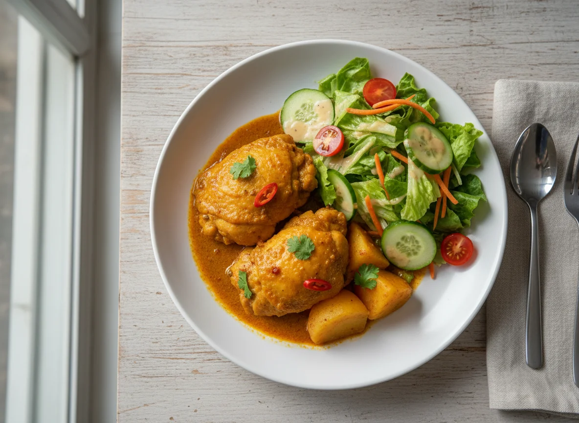 Chicken Curry with Potatoes and Side Salad photo