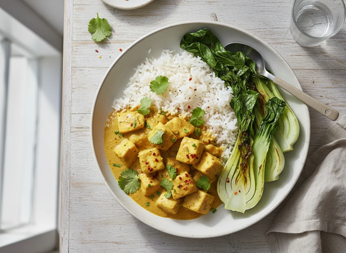 Chicken Curry with Rice and Bok Choy photo