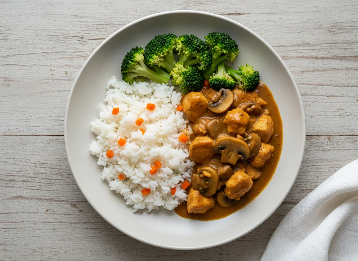 Chicken Curry with Rice and Broccoli photo