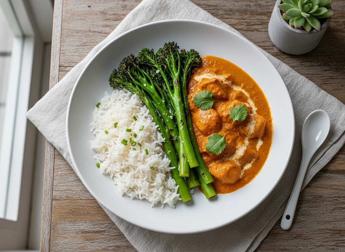 Chicken Curry with Rice and Broccolini photo