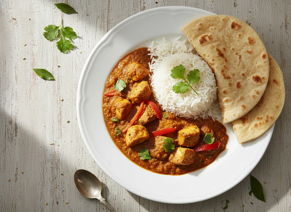 Chicken Curry with Rice and Chapati photo