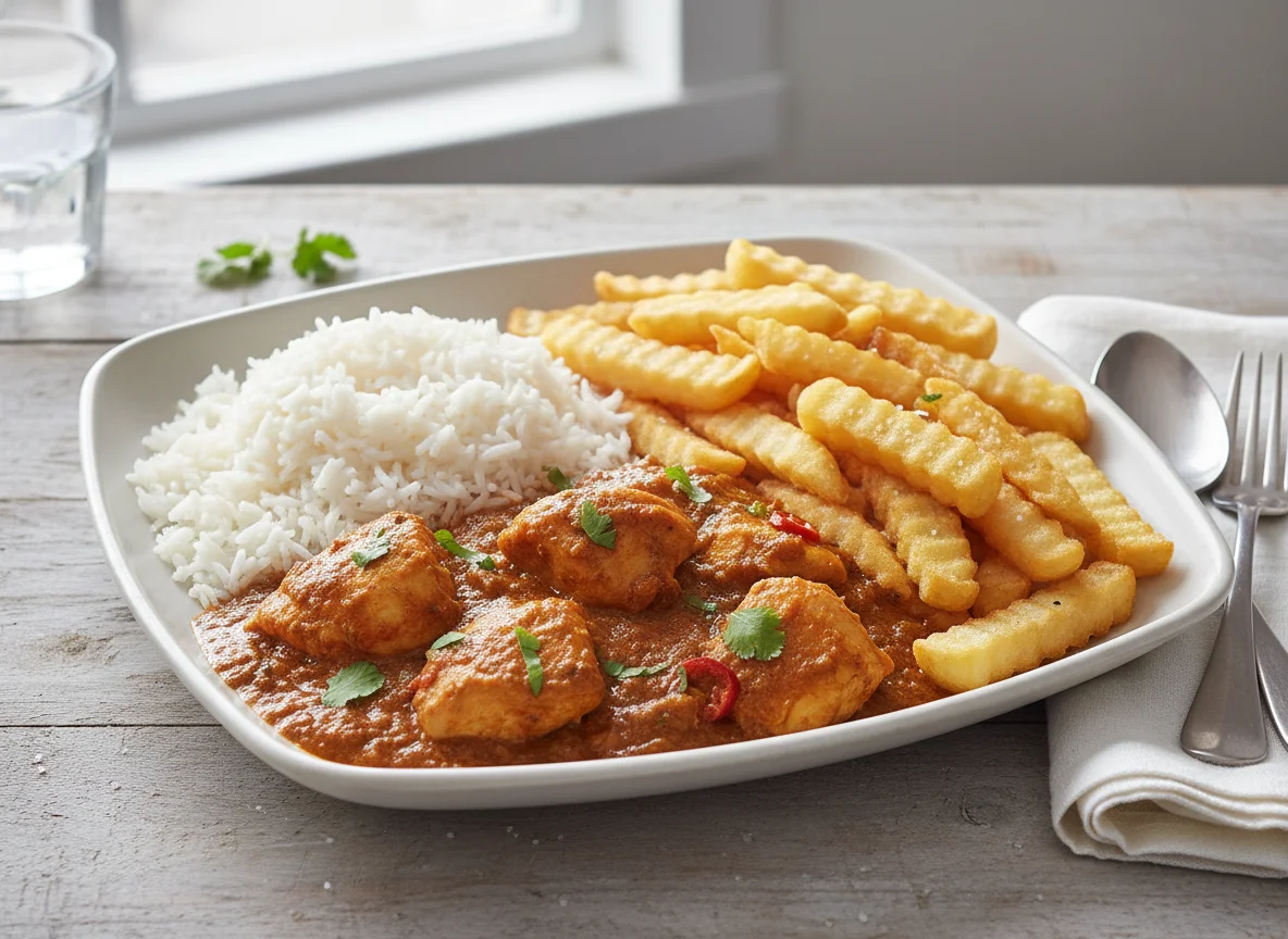Chicken Curry with Rice and Chips photo