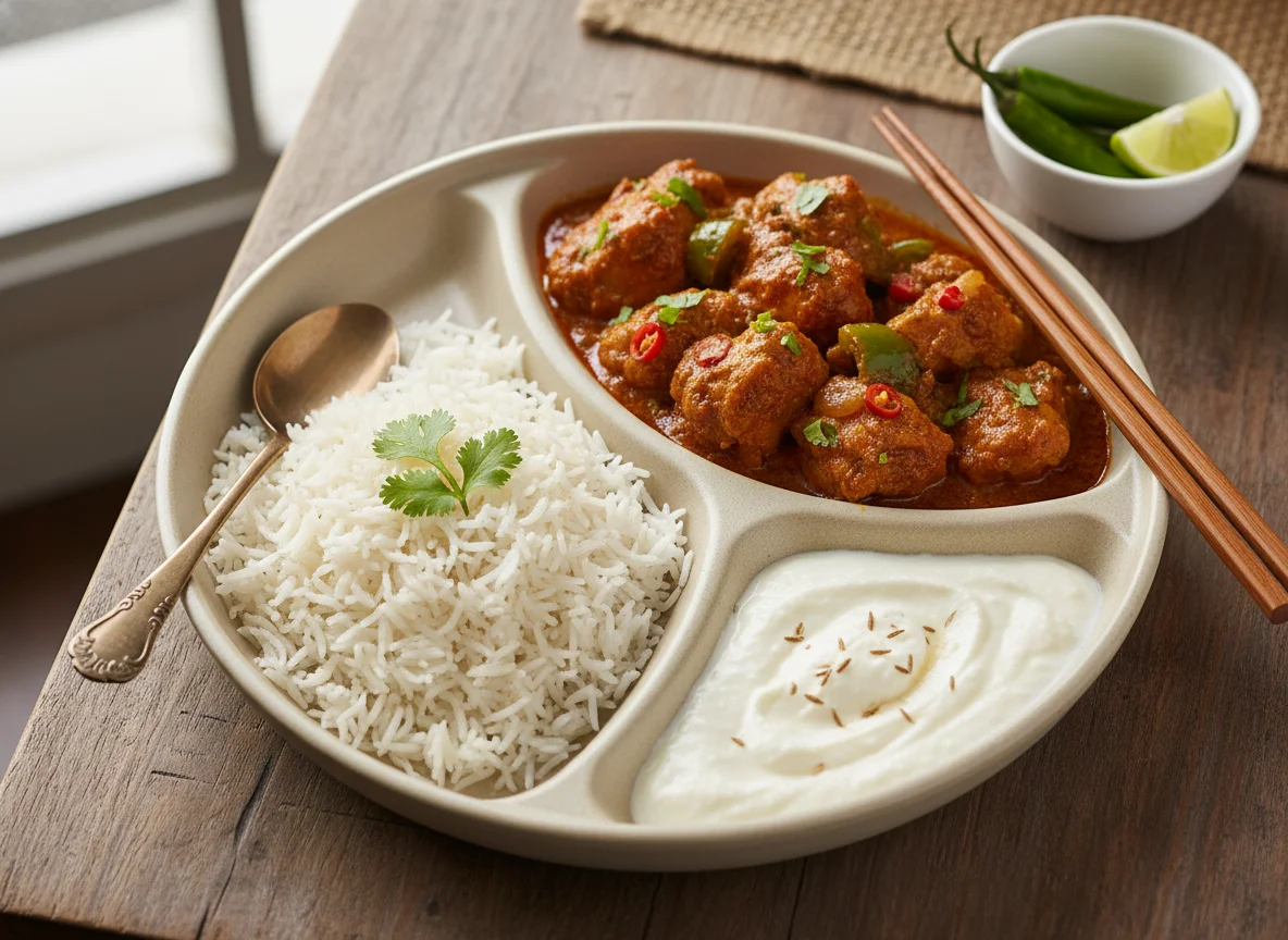 Chicken Curry with Rice and Curd photo