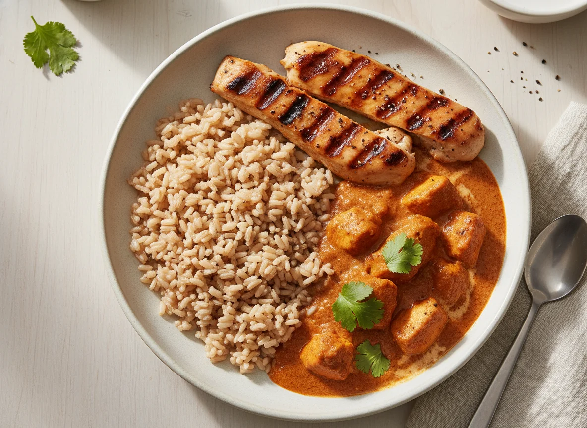 Chicken Curry with Rice and Grilled Chicken photo