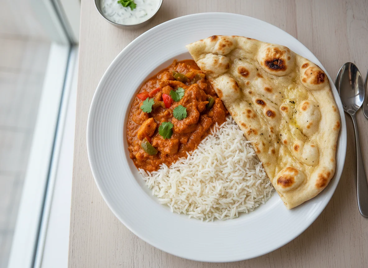 Chicken Curry with Rice and Naan photo