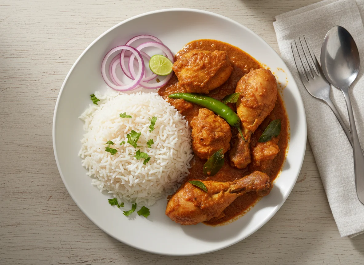 Chicken Curry with Rice and Onions photo