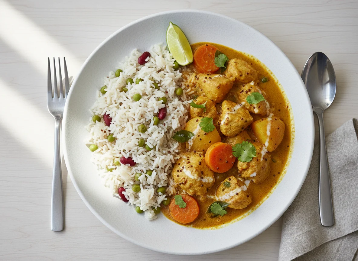 Chicken Curry with Rice and Peas photo
