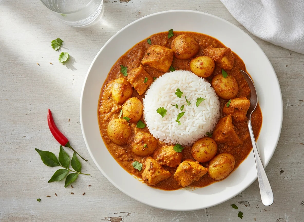 Chicken Curry with Rice and Potatoes photo