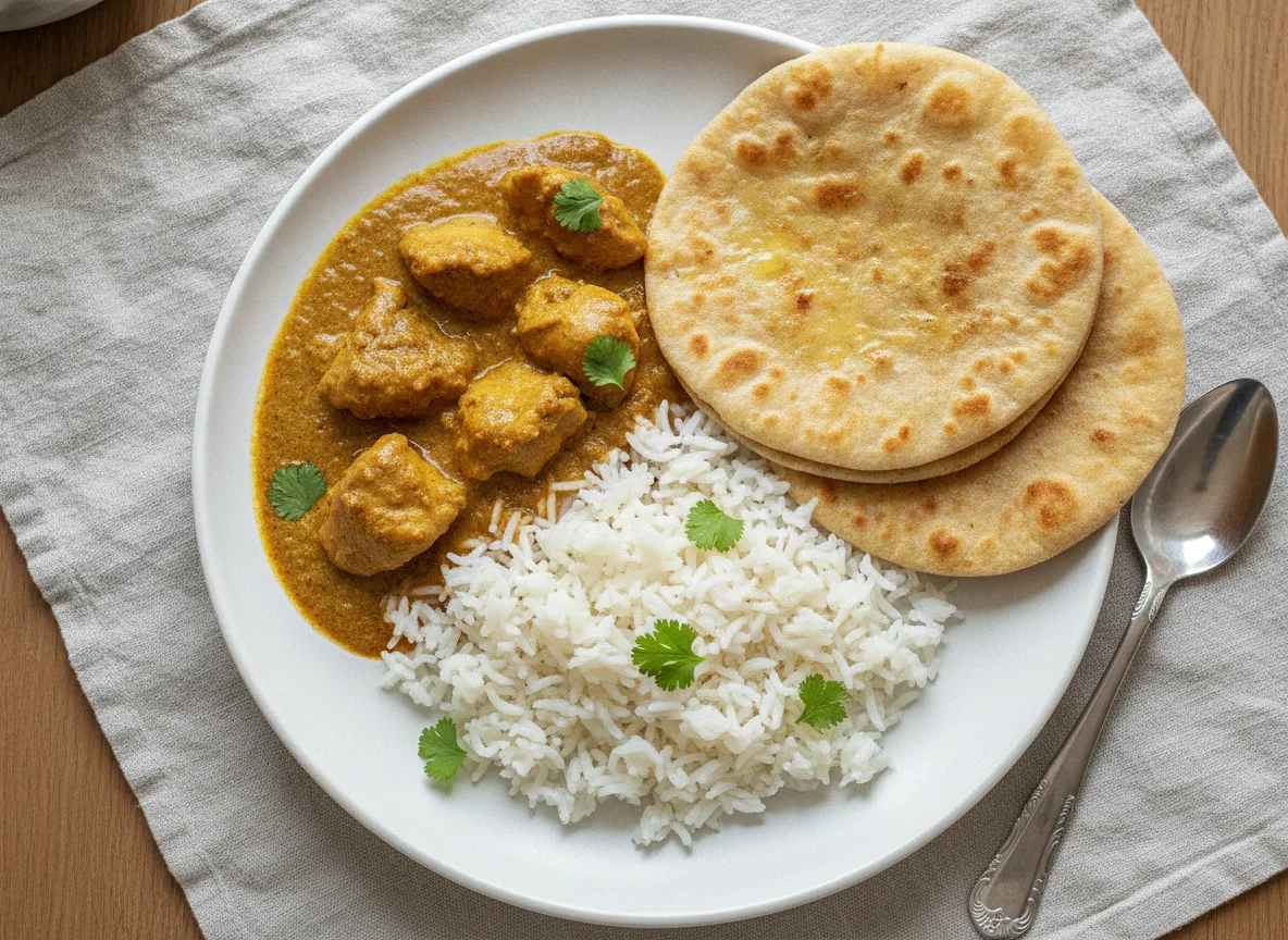Chicken Curry with Rice and Roti photo