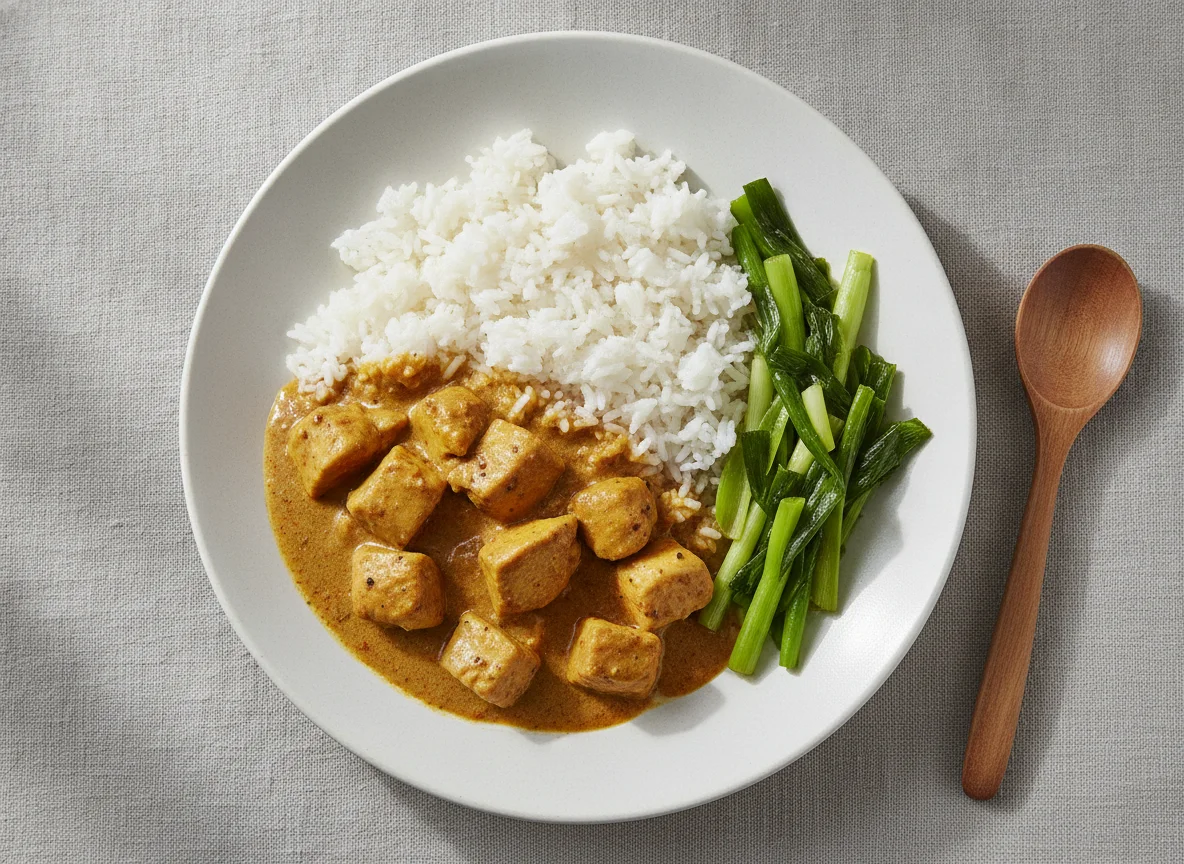 Chicken Curry with Rice and Sauteed Greens photo