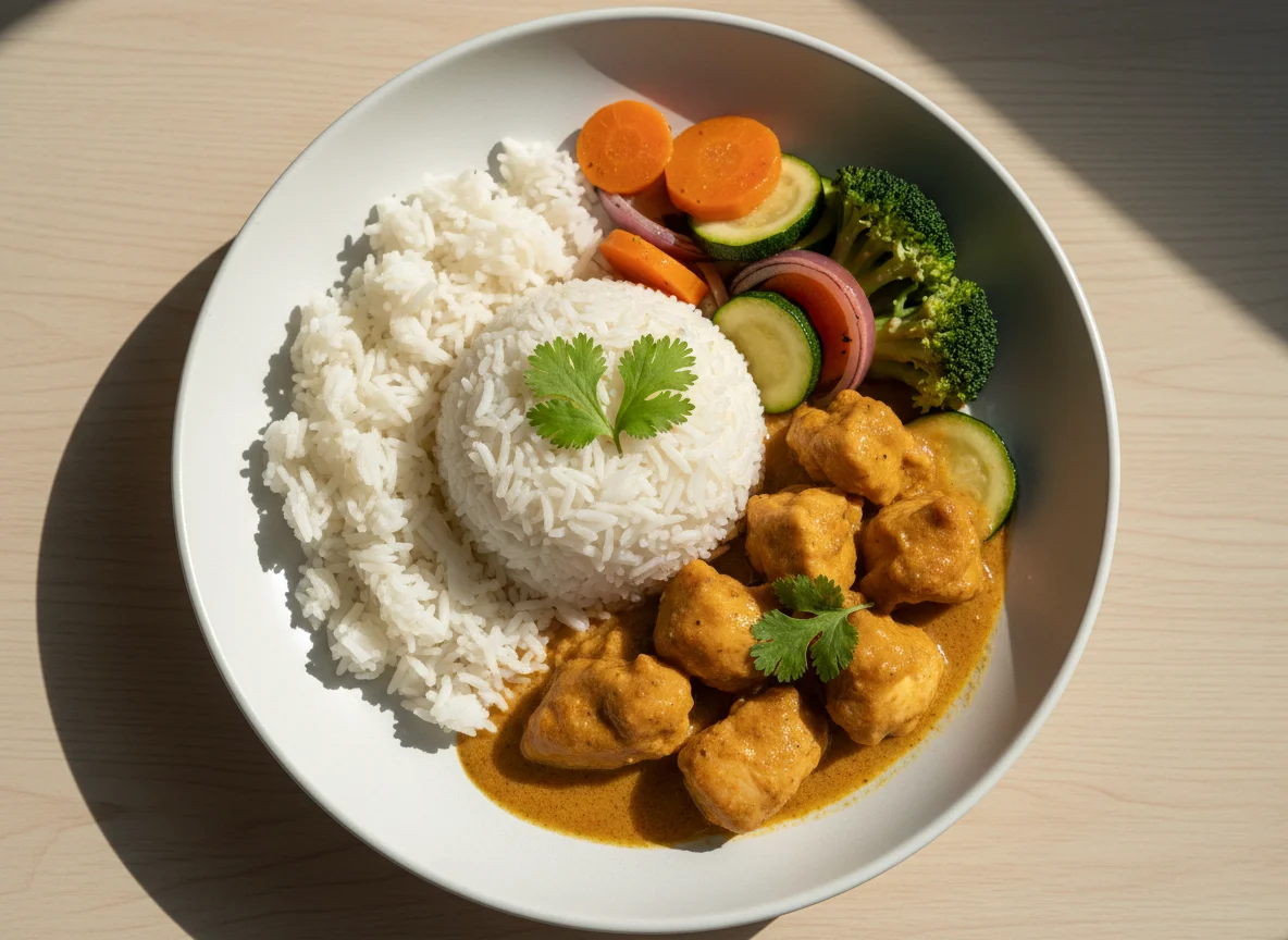 Chicken Curry with Rice and Vegetables photo