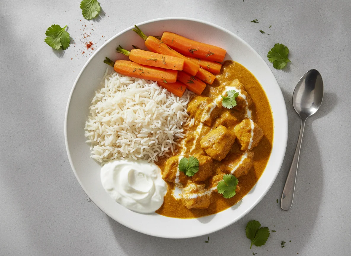 Chicken Curry with Rice, Carrots and Yogurt photo