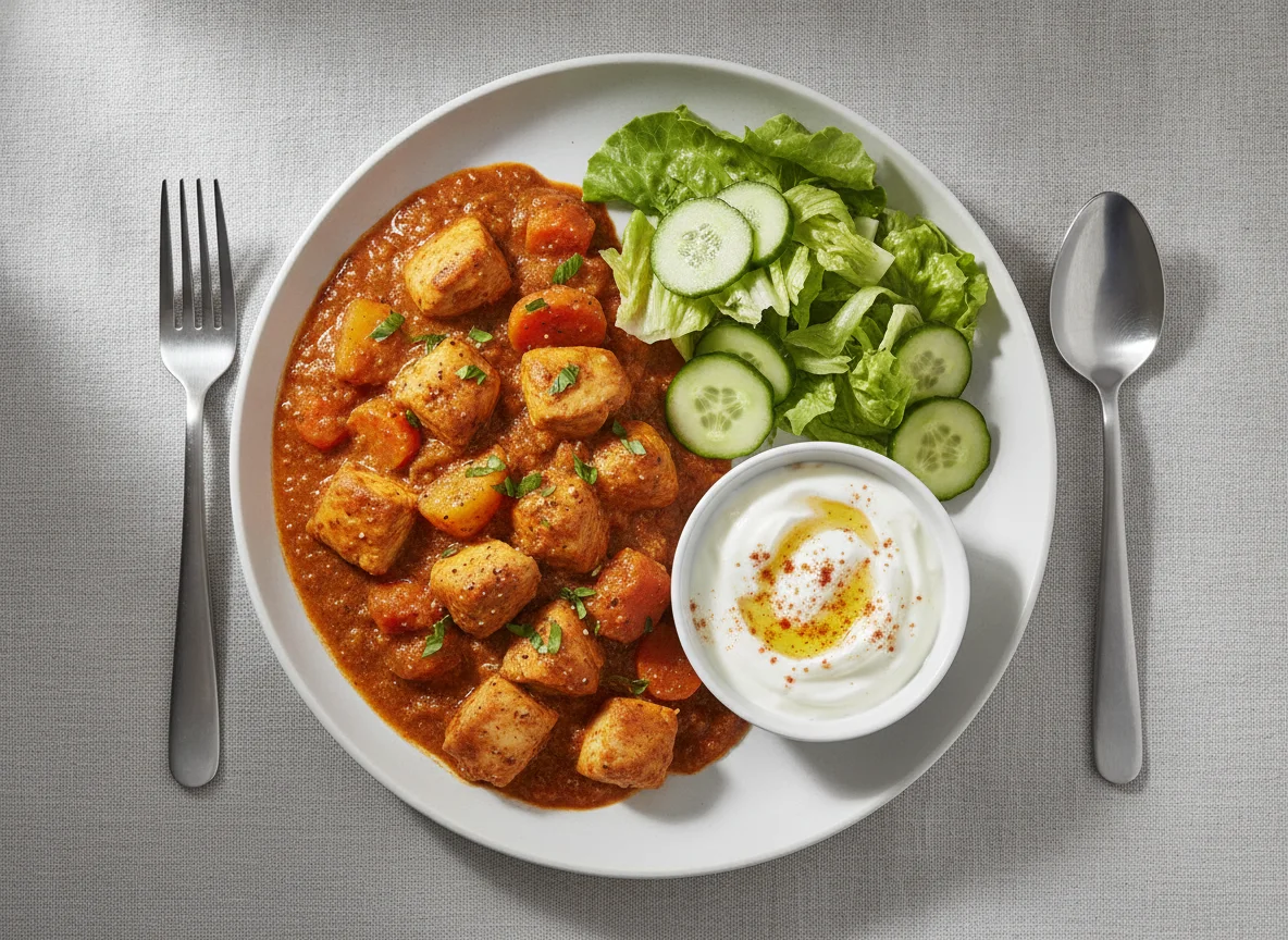 Chicken Curry with Salad and Yogurt photo