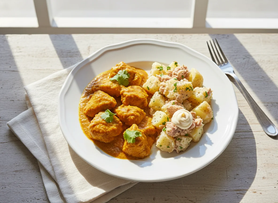 Chicken Curry with Tuna and Potato Salad photo