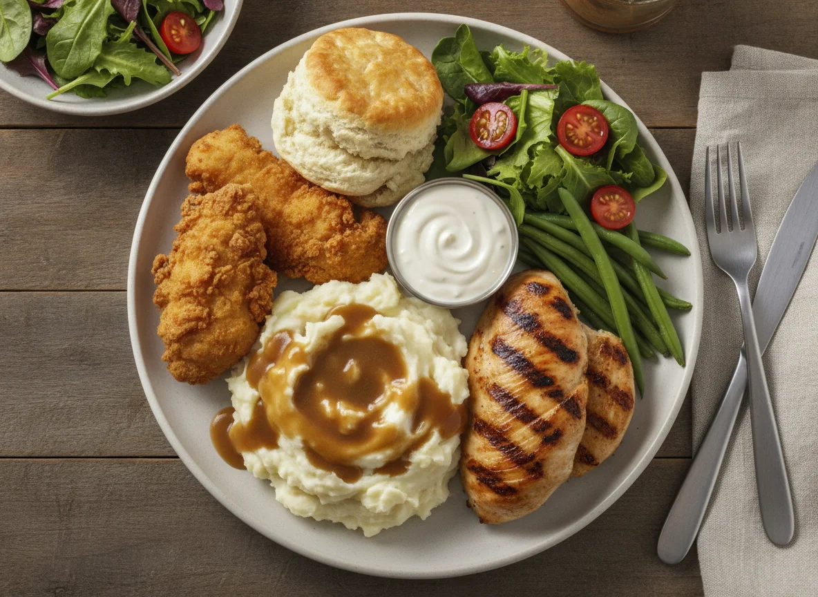 Chicken Dinner with Mashed Potatoes and Biscuit photo
