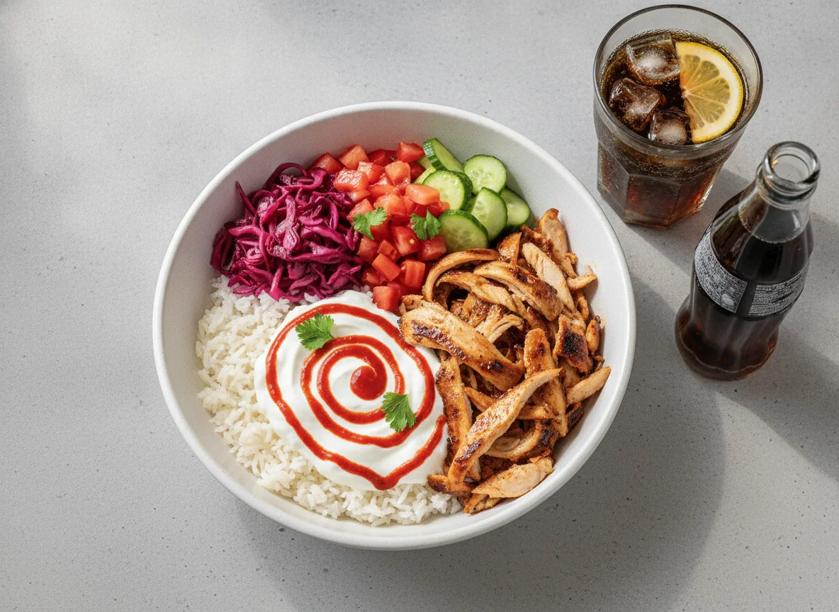 Chicken Doner Bowl with Salad and Cola photo