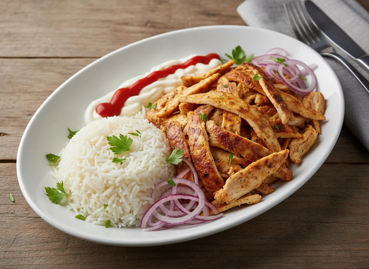 Chicken Doner Kebab with Rice and Sauce photo