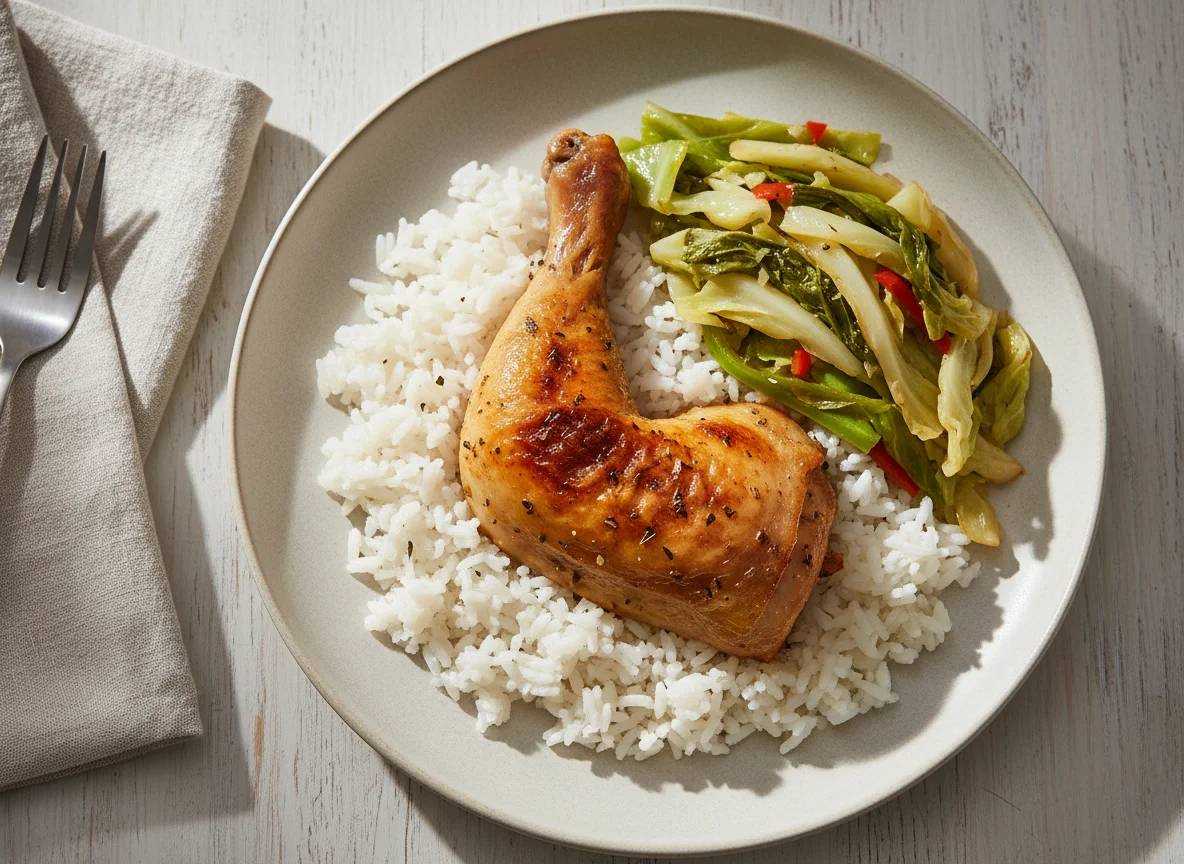 Chicken Drumstick with Rice and Cabbage photo