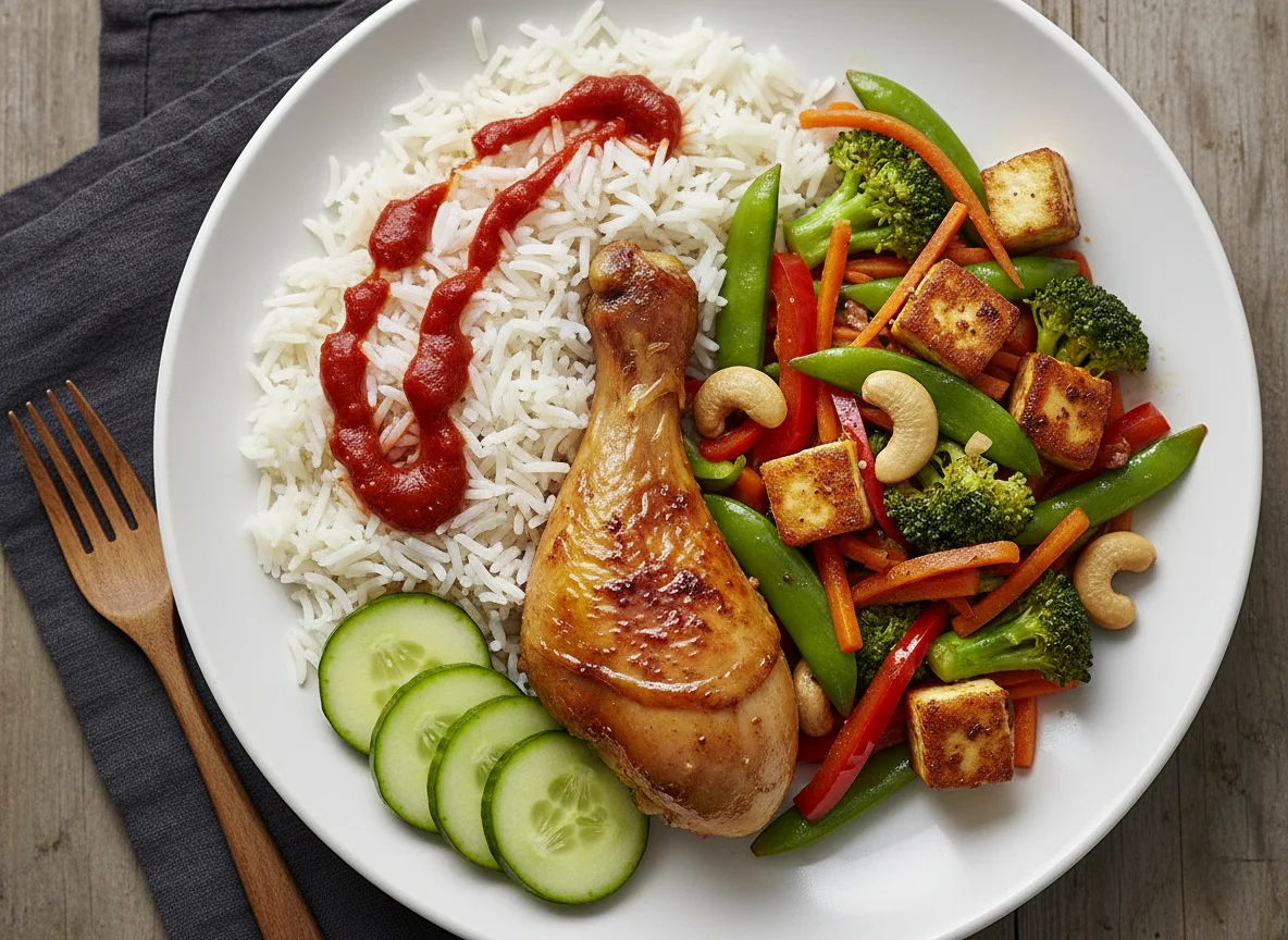 Chicken Drumstick with Rice and Vegetables photo