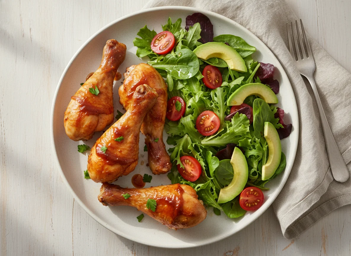 Chicken Drumsticks with Green Salad photo
