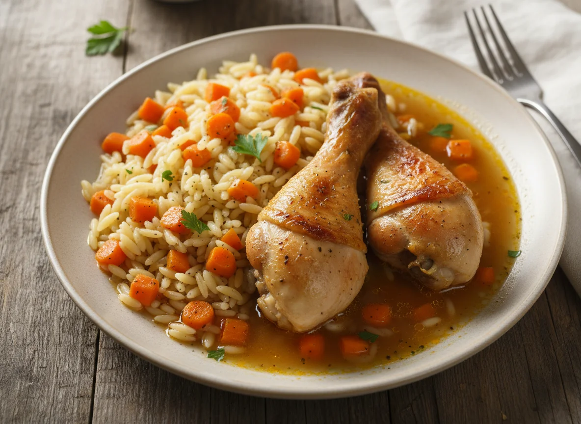 Chicken Drumsticks with Pasta and Carrots photo