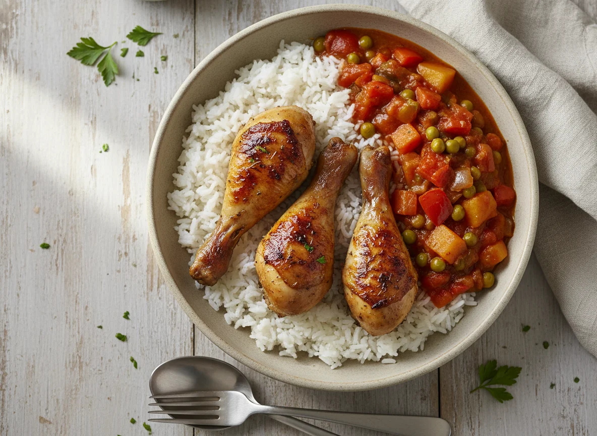 Chicken Drumsticks with Rice and Stew photo