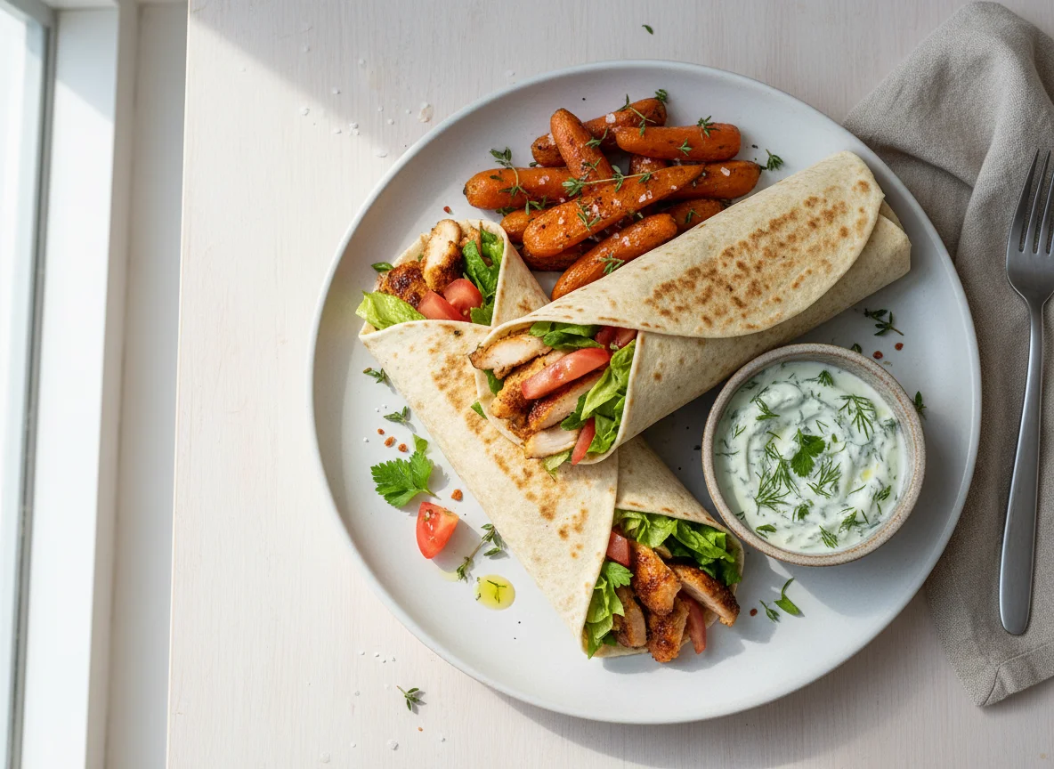 Chicken Dürüm with Roasted Carrots and Herb Yogurt Sauce photo