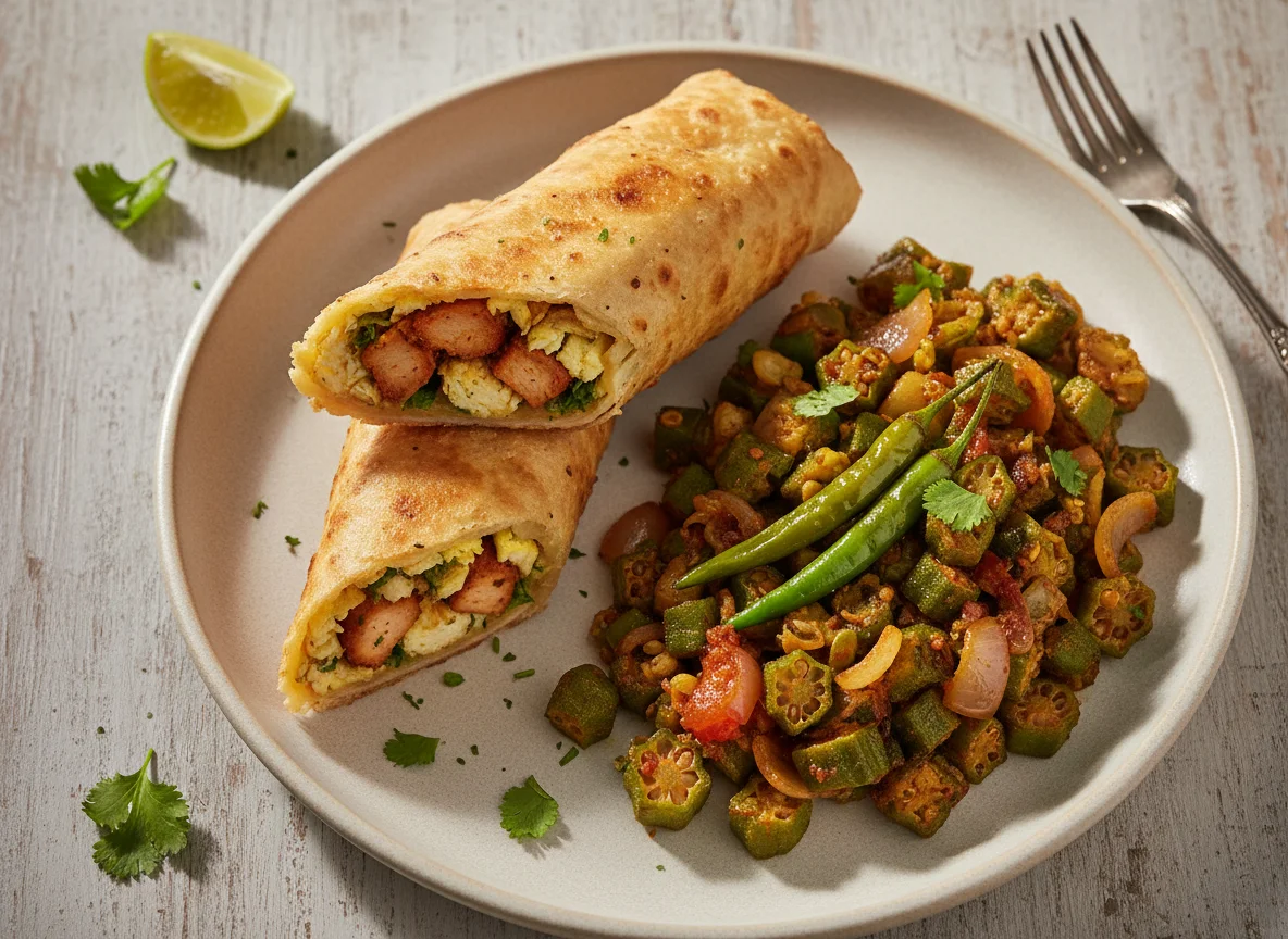 Chicken Egg Roll with Bhindi Masala photo