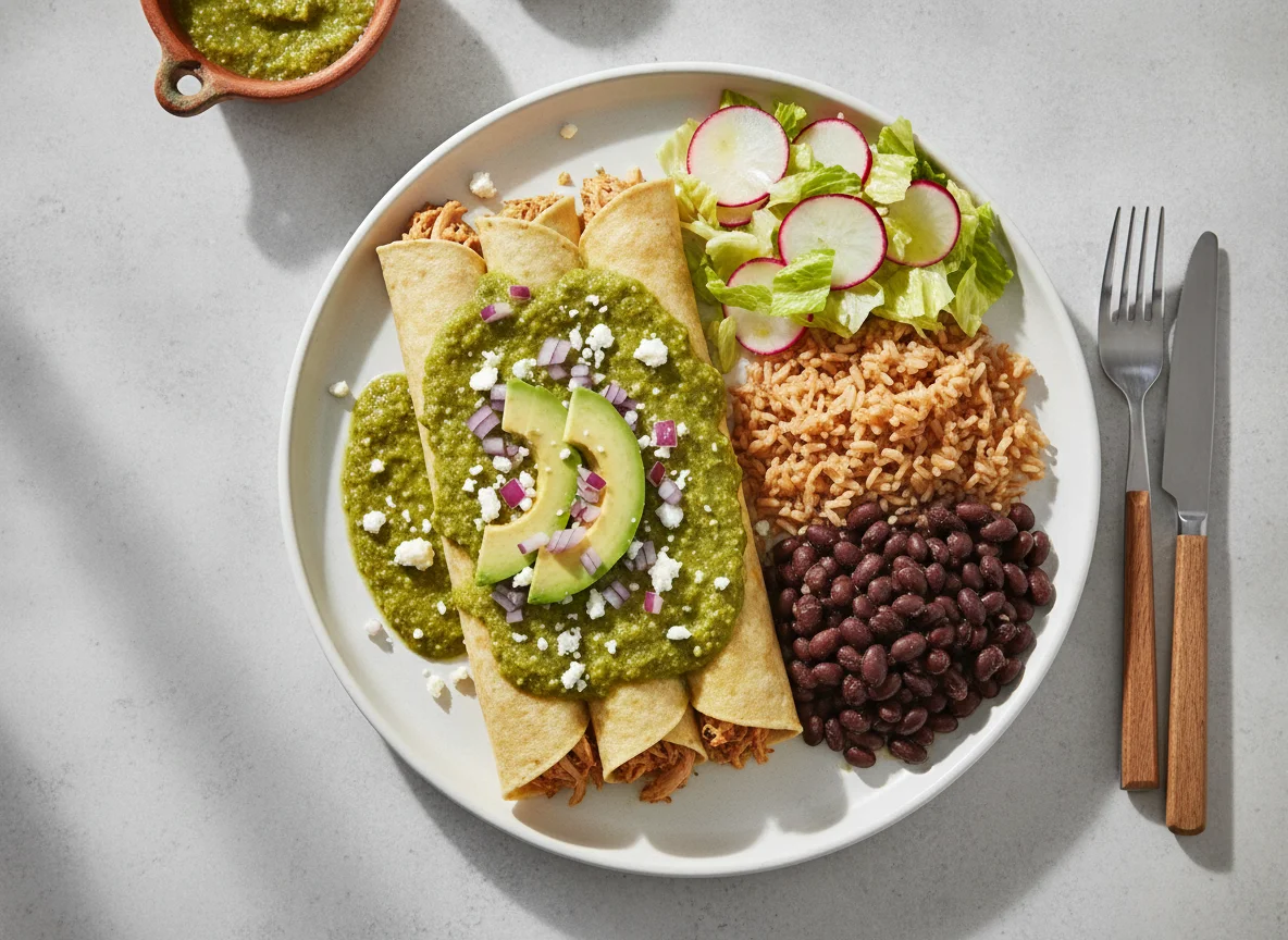 Chicken Enchiladas with Brown Rice and Black Beans photo