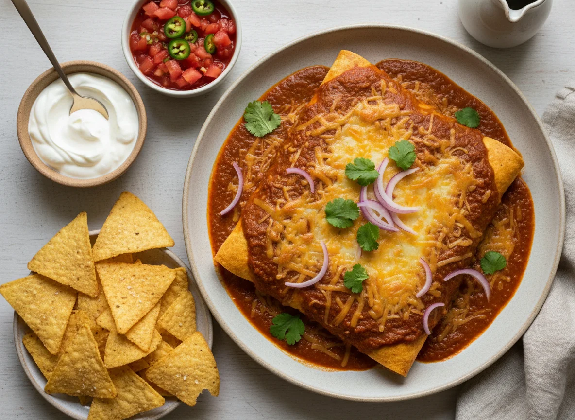 Chicken Enchiladas with Tortilla Chips and Dips photo