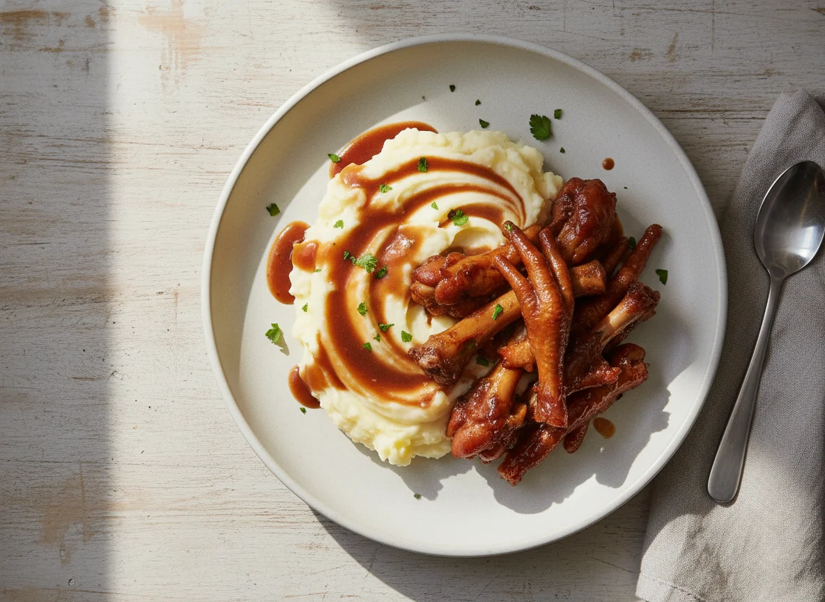 Chicken Feet and Mashed Potatoes with Gravy photo