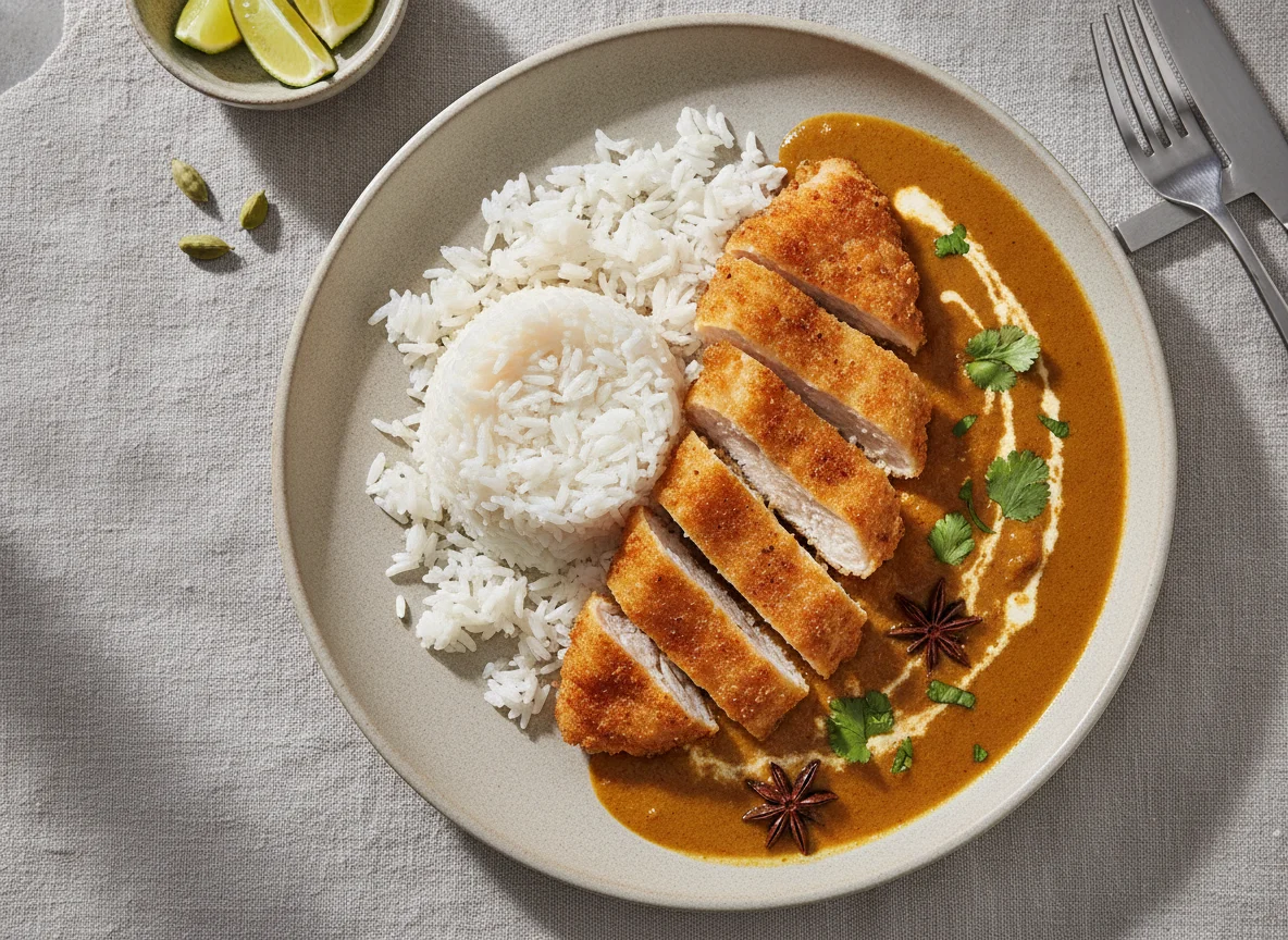 Chicken Fillet with Curry Sauce and Rice photo