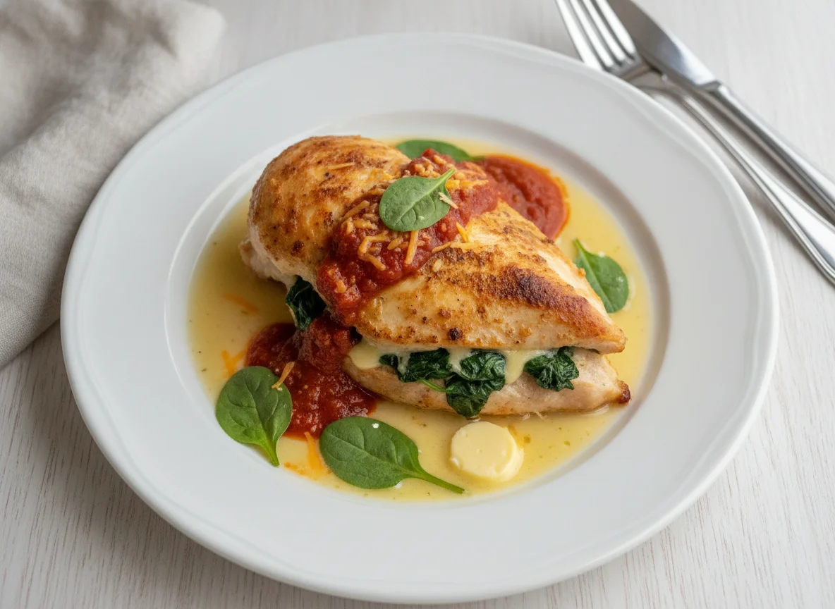 Chicken fillet with spinach and cheese photo
