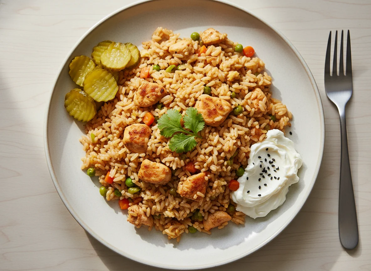 Chicken Fried Rice with Pickles and Cream Cheese photo