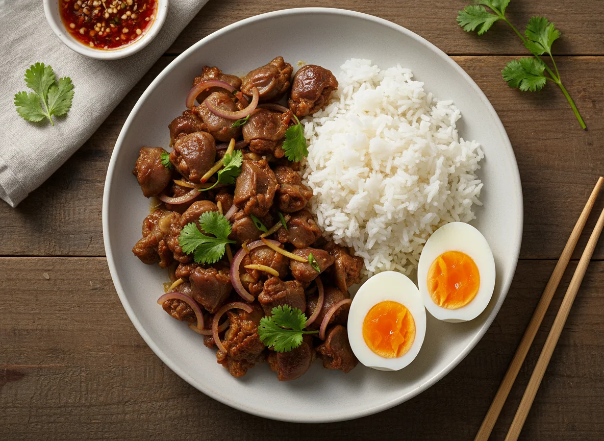 Chicken Gizzards with Rice and Boiled Egg photo