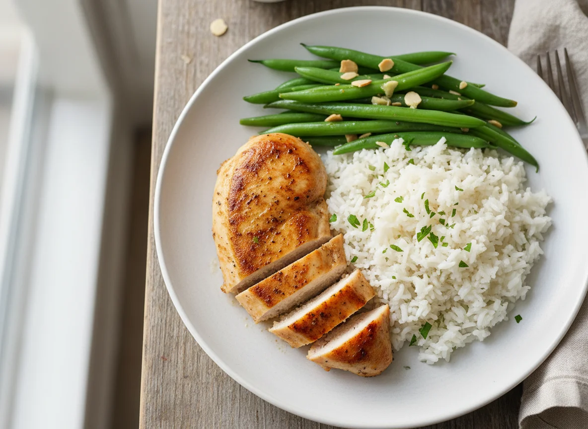 Chicken, Green Beans, and Rice Meal photo