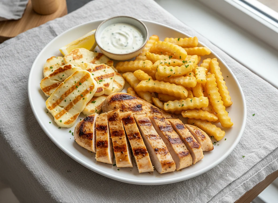 Chicken, Halloumi and Chips photo