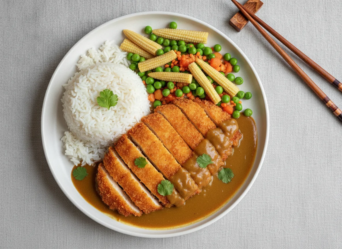 Chicken Katsu Curry with Rice & Vegetables photo