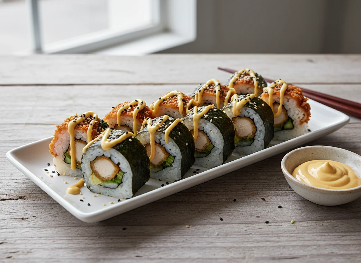 Chicken Katsu Dragon Rolls with Curry Mayonnaise photo