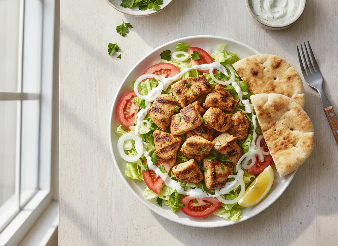 Chicken Kebab Salad with Pita photo