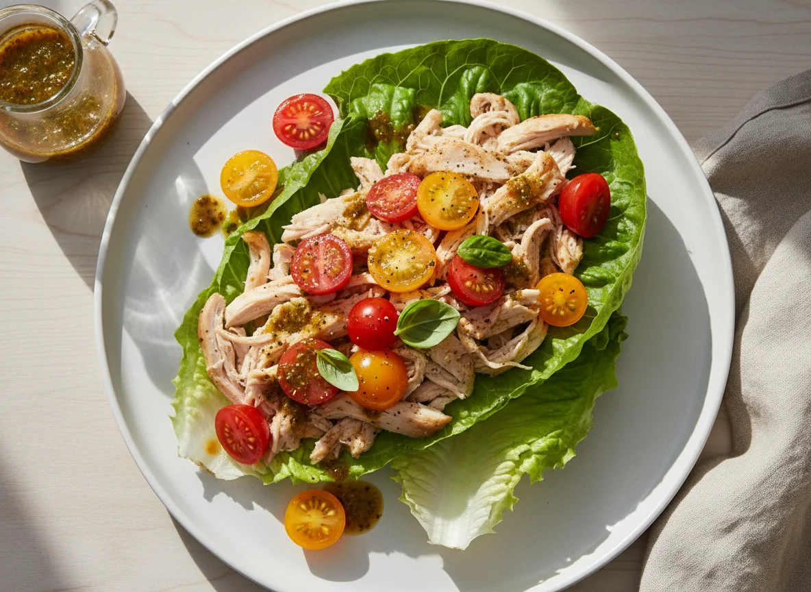 Chicken Lettuce Wrap with Tomatoes and Dressing photo