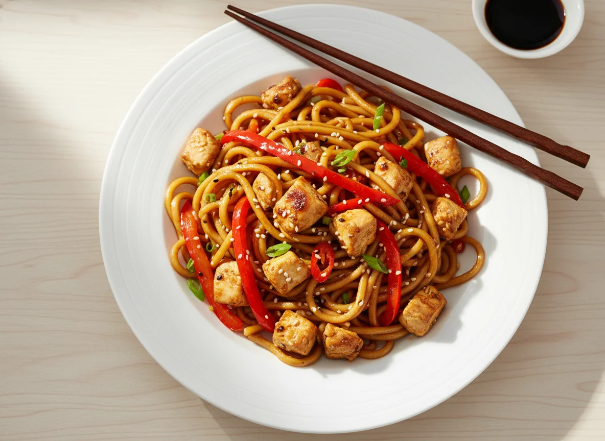 Chicken Lo Mein with Red Peppers photo