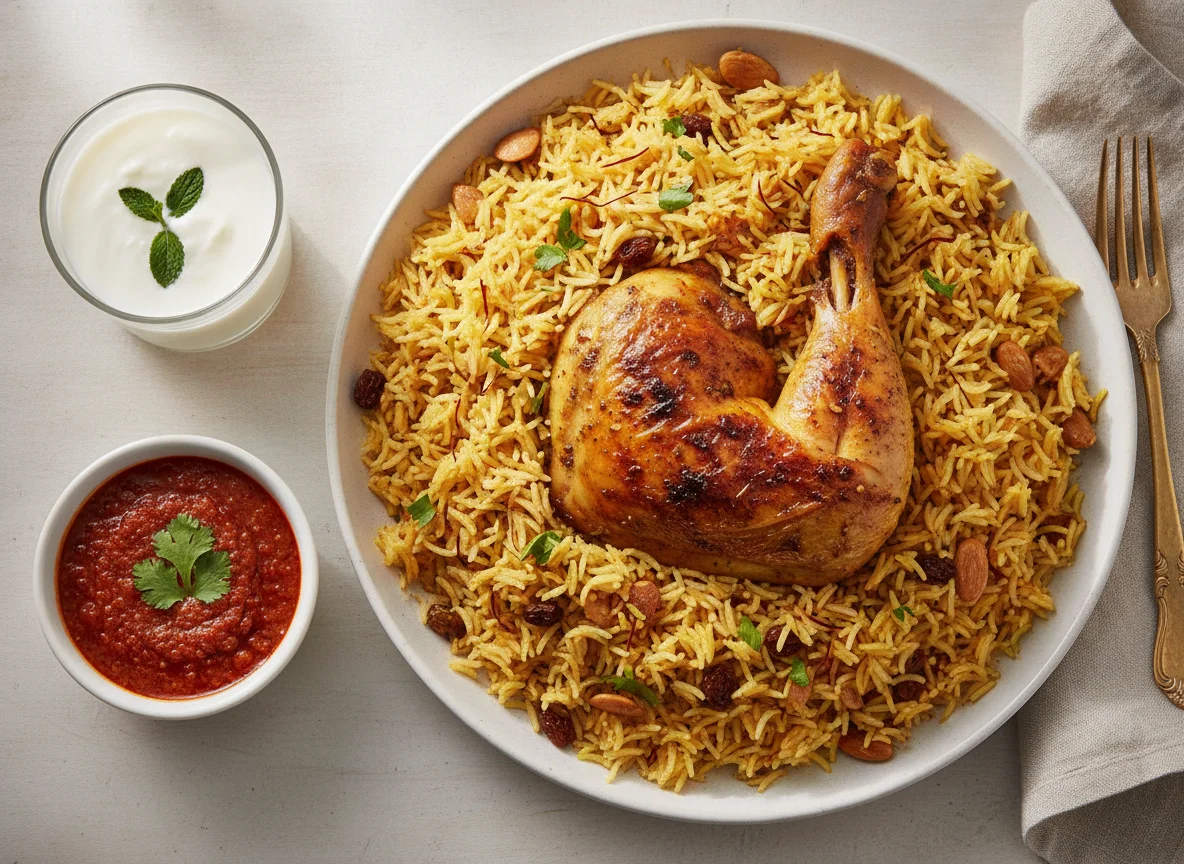 Chicken Machboos with Daqqus and Laban photo