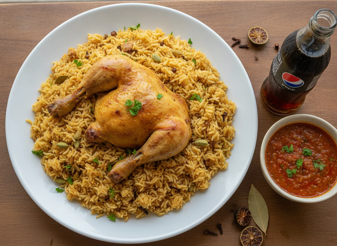 Chicken Machboos with Daqqus and Pepsi photo