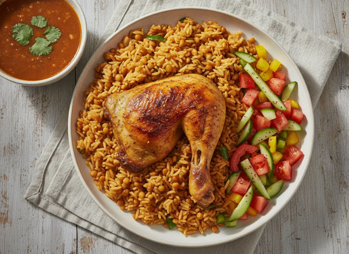 Chicken Machboos with Fresh Salad photo