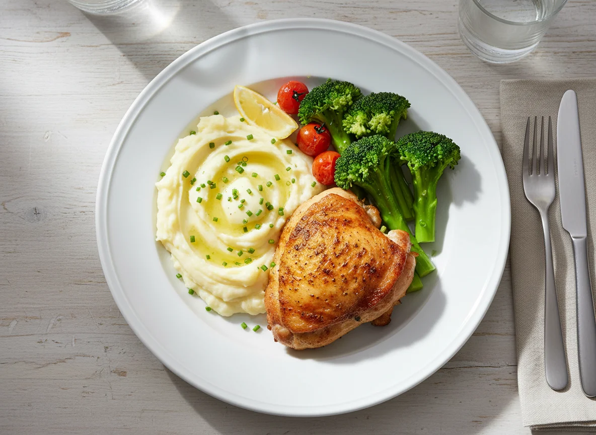 Chicken, Mashed Potatoes and Broccoli photo