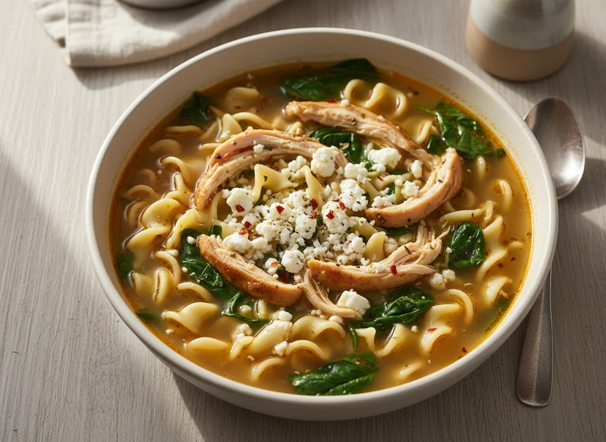 Chicken Noodle Soup with Feta photo