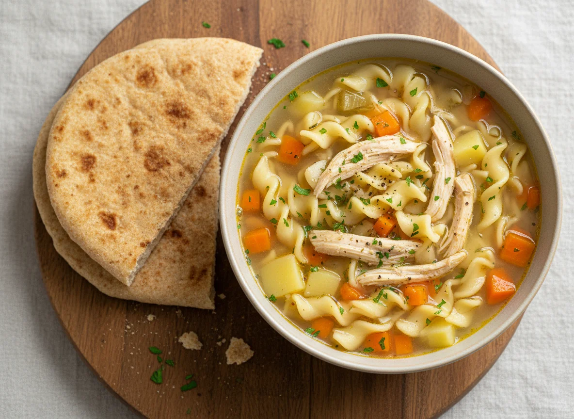 Chicken Noodle Soup with Flatbread photo